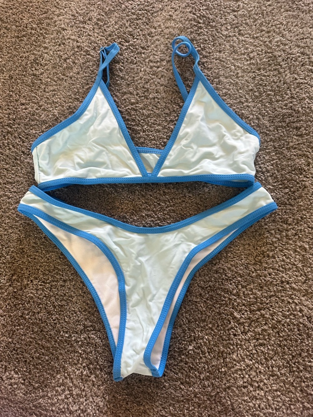 SHEIN Light Blue and Blue Trim Triangle Bikini Set